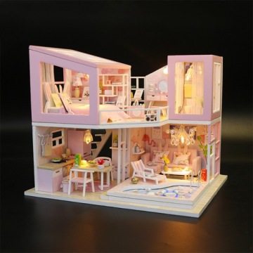Мініатюрний будиночок для ляльок DIY Дерев'яні Dollhouse з меблями і LED WI