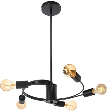 LAMPA SUFITOWA WISZĄCA Czarna Nowoczesna 5PUNKTOWA