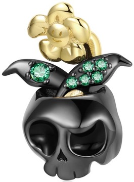Charms Zawieszka Charms Srebro 925 Charms Czarna Czaszka z Kwiatem Trusky