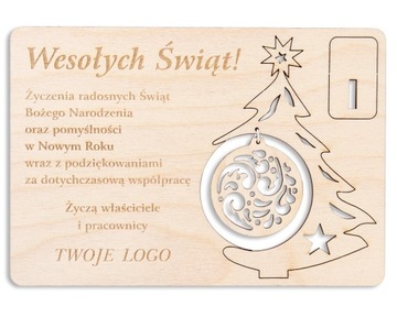 DREWNIANE KARTKI ŚWIĄTECZNE 3D FIRMOWE Z LOGO