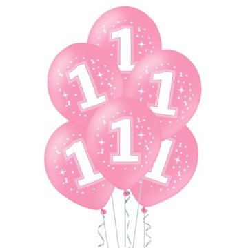 Balony różowe 1 Urodziny z gwiazdkami 6szt