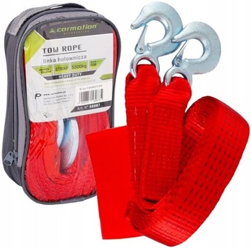 LINA LINKA HOLOWNICZA TAŚMOWA Z HAKAMI 4m 5500kg 5,5T HEAVY DUTY + ETUI
