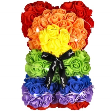 МЕДВЕДЬ С РОЗАМИ 30 СМ РОЗА МИШКА С ЛЕТЕСТЯМИ РОЗ БАНТ ПОДАРОЧНАЯ КОРОБКА+20LED