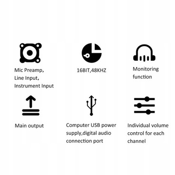 2 kanały mikser audio USB 48V zasilanie Phantom