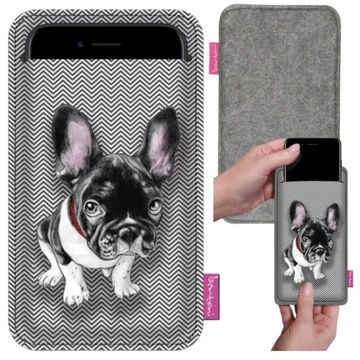 Etui pokrowiec na telefon smartfon filcowe stylowe szare pies 17,5 cm
