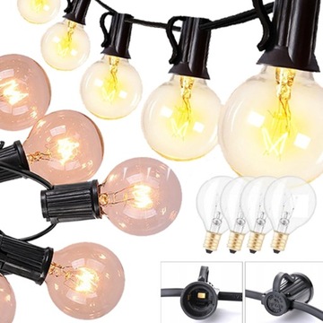 GIRLANDA OGRODOWA LAMPKI ŻARÓWKI KULE 15M 50 ŻARÓWKA 4 SZT