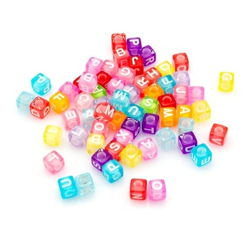 Koraliki Akrylowe, Kostka z Literą Początkową, Mix, 6x6x6mm, 50g~290szt