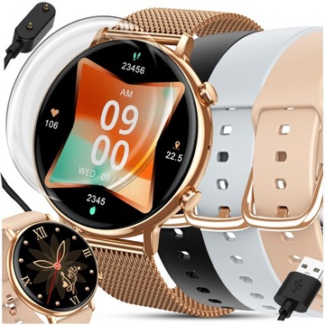 SMARTWATCH ZEGAREK DAMSKI POLSKIE MENU ROZMOWY POWIADOMIENIA SPORT 4 PASKI