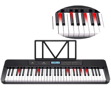 Keyboard Organy pianino Podświetlane klawisze NAUKA GRY + STATYW + NAKLEJKI