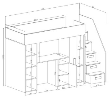 PARTY 14 двухъярусная кровать в мезонине с лестницей
