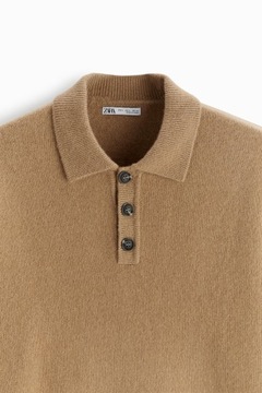 ZARA MAN SWETER POLO WEŁNA KASZMIR LUX CAMEL L