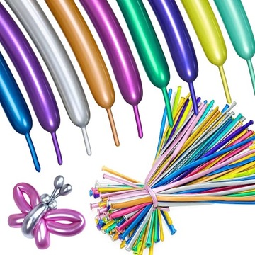 DŁUGIE BALONY DO MODELOWANIA METALICZNE RURKI 100 SZTUK CHROM ANIMACJE
