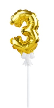 BALON TOPPER NA TORT URODZINY ZŁOTY CYFRA 3