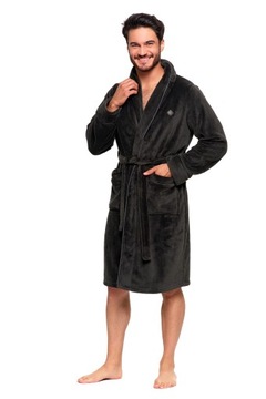 Мужской короткий пушистый теплый халат с завязками и карманами, серый Moraj XL
