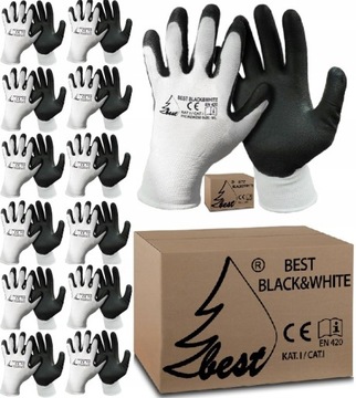 12 par rękawice robocze rękawiczki ochronne BEST BLACK&WHITE r.10/XL