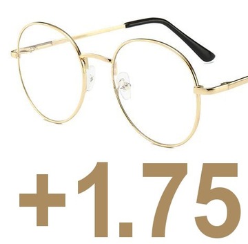 OKULARY metal KOREKCYJNE PLUSY +1.75 złote
