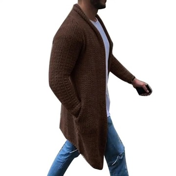 Men Cardigan Solid Color Open Front Knit Sweater L