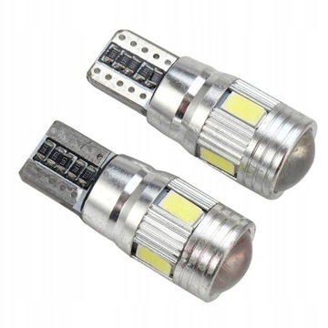 ŻARÓWKA LED 6 SMD 5630 W5W T10 CANBUS SOCZEWKA x10