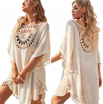 PAREO CHUSTA PLAŻOWA FRĘDZLE narzutka BOHO KOLORY