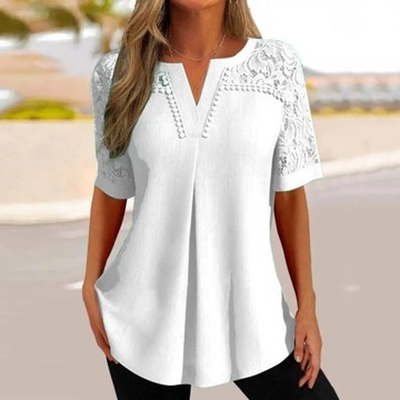 Female Lace T-shirt Floral Lace Stitching V-neck T
