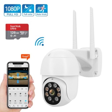 ZESTAW KAMERA ZEWNĘTRZNA 2MPx TUYA SMART 1080p WiFi + karta SD 128GB