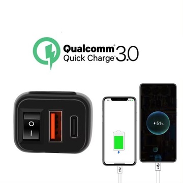ЗАРЯДНОЕ УСТРОЙСТВО ДЛЯ МОТОЦИКЛА 2x USB QC3.0 БЫСТРАЯ ЗАРЯДКА Автомобильный ноутбук USB-C