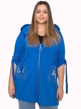 Długa Bluza damska plus size na suwak z kapturem