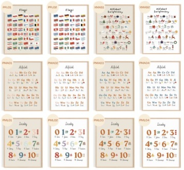 Набор детских плакатов ALPHABET NUMBERS MAP EMOTIONS 30x40 A3 различные дизайны