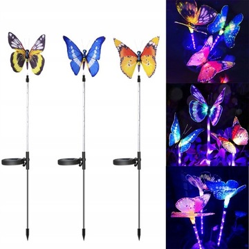 Lampka Solarna LED Zmiana Kolorów Motyl 3szt