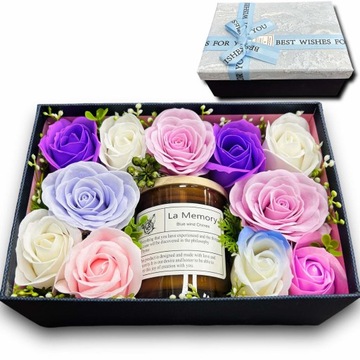 Flower Box kwiaty mydlane ŚWIECA w pudełku PREZENT Dzień mamy MT79