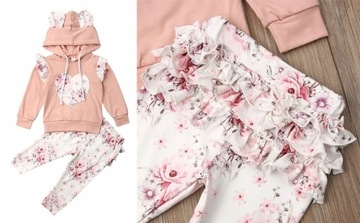 2cz. komplet niemowlęcy dziewczęcy bluza + spodnie dres wizytowy 80-86 12m