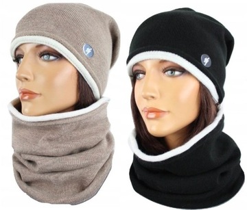 KOMPLET DAMSKI CZAPKA DAMSKA + KOMIN SZALIK CHUSTA