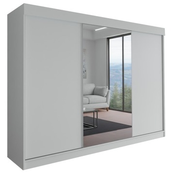 SZAFA MILAN BIAŁA - 3D 220 CM - 1 LUSTRO - garderoba przesuwna