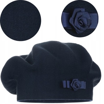 GRANATOWY BERET KLASYCZNY DAMSKI ELEGANCKI ZIMOWY PRODUKT POLSKI MAJKA