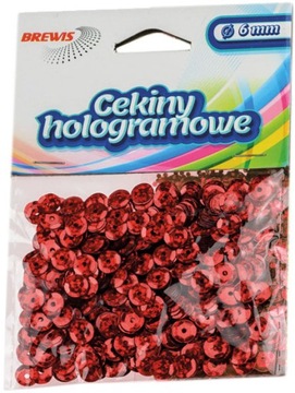 CEKINY HOLOGRAMOWE ozdobne kreatywne 6mm CZERWONE