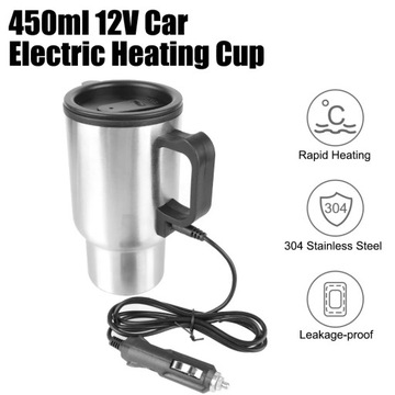Kubek grzewczy samochodowy 12v450ml ze stali nierdzewnej