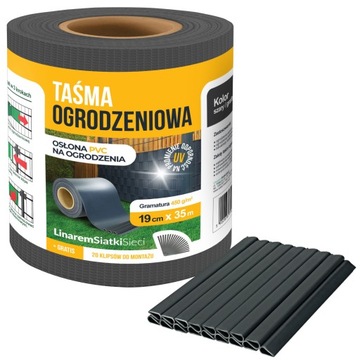 TAŚMA OGRODZENIOWA ANTRACYT 19x35m OSŁONA NA OGRODZENIE PANELOWE PŁOT +UV