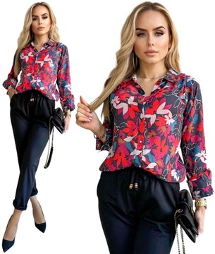 Elegancka KOSZULA DAMSKA bluzka stylowy wzorzysty print kwiaty PLUS SIZE