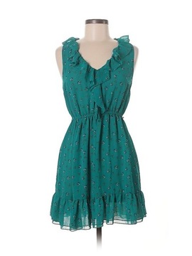 H&M sukienka falbany wzór kwiaty tiulowa zielona retro