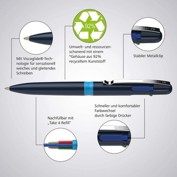 ВОЗЬМИТЕ 4 4-ЦВЕТНЫЕ ШАРИКОВЫЕ РУЧКИ SCHNEIDER + 5 ЗАПРАВОК.