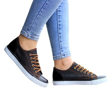 SPORTOWE GŁADKIE TENISÓWKI TRAMPKI DAMSKIE BLACK37