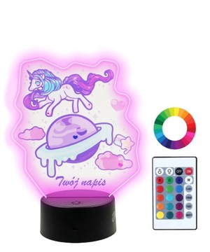 Lampka Nocna z Nadrukiem 3D LED Jednorożec Imię