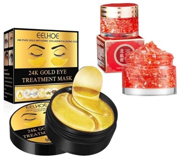 ŻELOWE PŁATKI POD OCZY 24K ZŁOTO 60 sztuk MASECZKA + SMOCZA KREW 50g