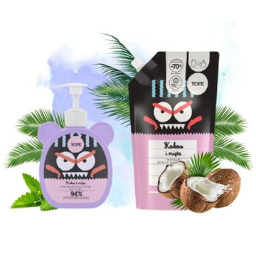 YOPE Mydło dla dzieci Kokos i Mięta + Refill 2x400ml