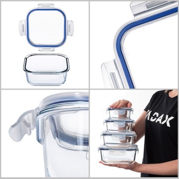 НАБОР СТЕКЛЯННЫХ КОНТЕЙНЕРОВ ДЛЯ ПИЩЕВЫХ КОНТЕЙНЕРОВ СТЕКЛЯННЫЕ КОНТЕЙНЕРЫ С ЛАНЧБОКСОМ x4