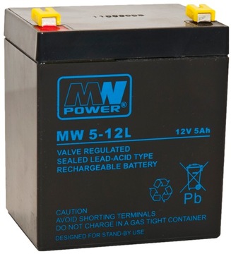 AKUMULATOR BATERIA BEZOBSŁUGOWY MWPOWER 12V 5AH MW5-12L MW5 ALARM CENTRALA