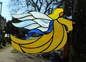 Ангелочек из желтого витражного стекла Tiffany Kal, подвесной