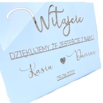 TABLICA POWITALNA WESELE BIAŁA ZŁOTA TWÓJ TEKST