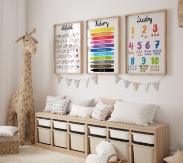 Набор из 3 образовательных плакатов А3 Алфавит МОНТЕССОРИ Цифры Цвета УЗОРЫ