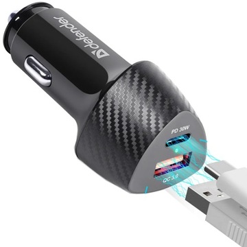 DEFENDER SZYBKA ŁADOWARKA SAMOCHODOWA USB USB-C TYP-C PD 30W QC 3.0